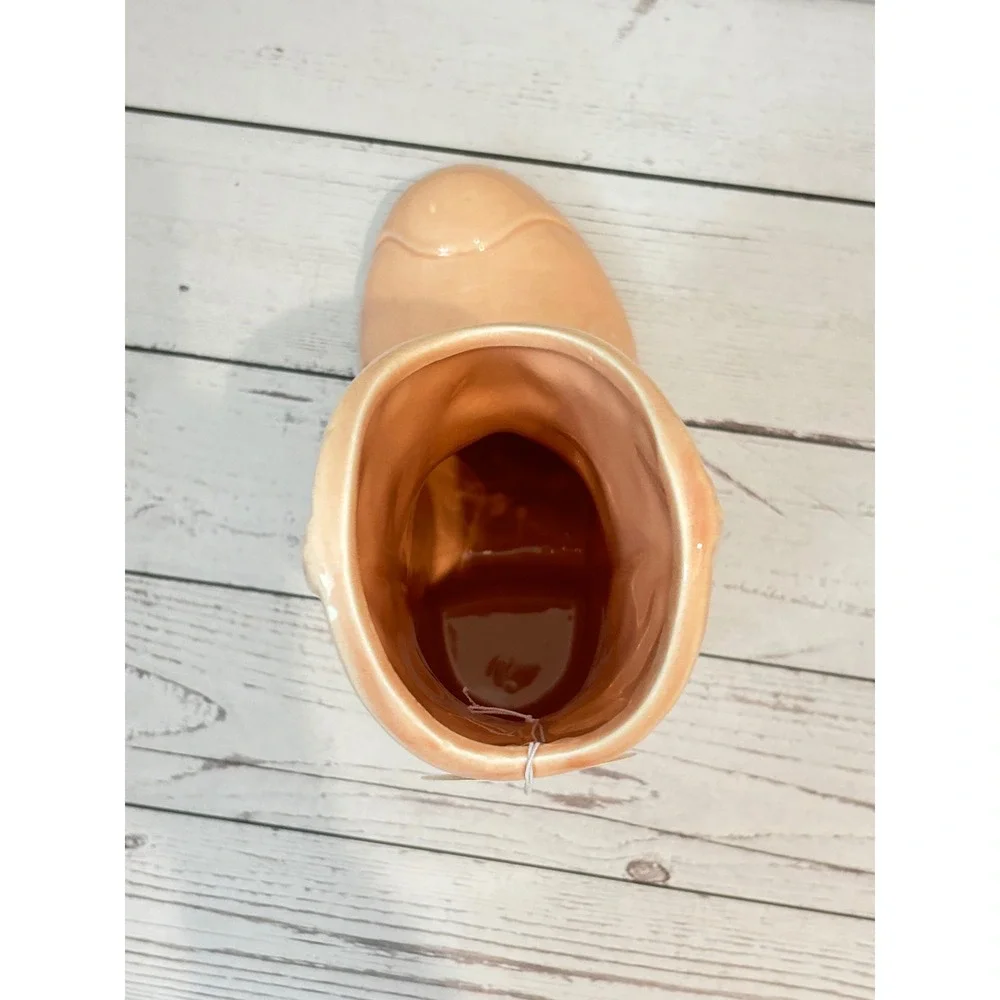 Timeless Beauty Ceramic‎ Cowboy Boot Vase Peach with Red Stars Western Decor